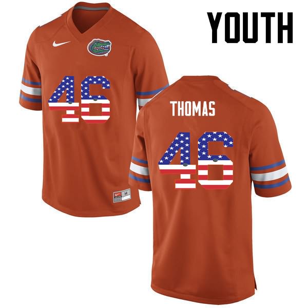 NCAA Florida Gators Will Thomas Youth #46 USA Flag Fashion Nike Orange Stitched Authentic College Football Jersey QTW2064DD